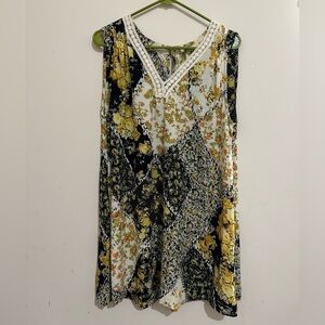 Umgee Small Yellow Floral Patchwork Boho Sleeveless Tunic